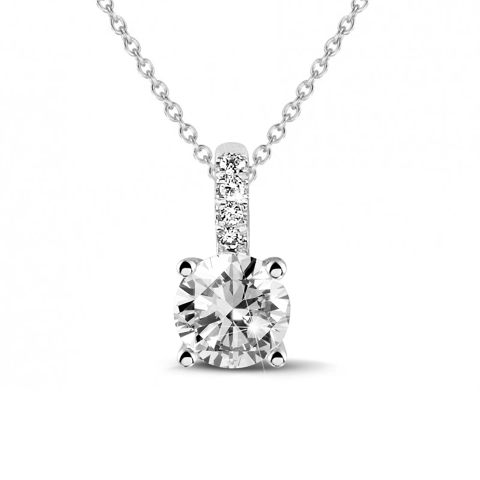 0.70 quilates colgante solitario en oro blanco con 4 grapas y diamantes redondos 