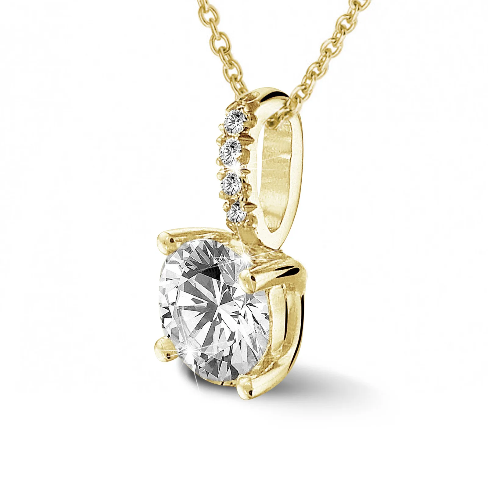 2.50 quilates colgante solitario en oro amarillo con 4 grapas y diamantes redondos 