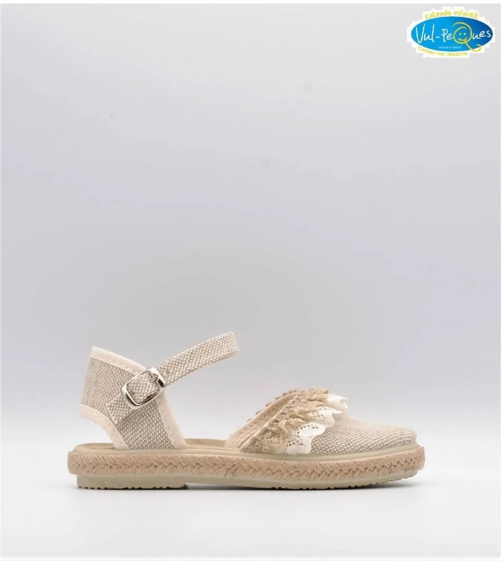 ALPARGATAS NIÑA VULPEQUES LINO COTOLINO BEIGE PUNTILLA