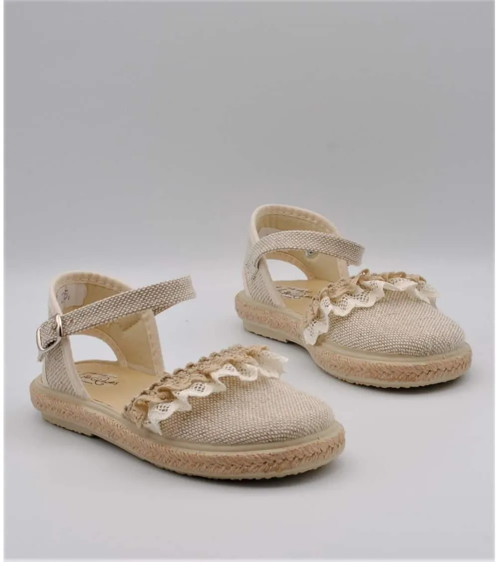 ALPARGATAS NIÑA VULPEQUES LINO COTOLINO BEIGE PUNTILLA