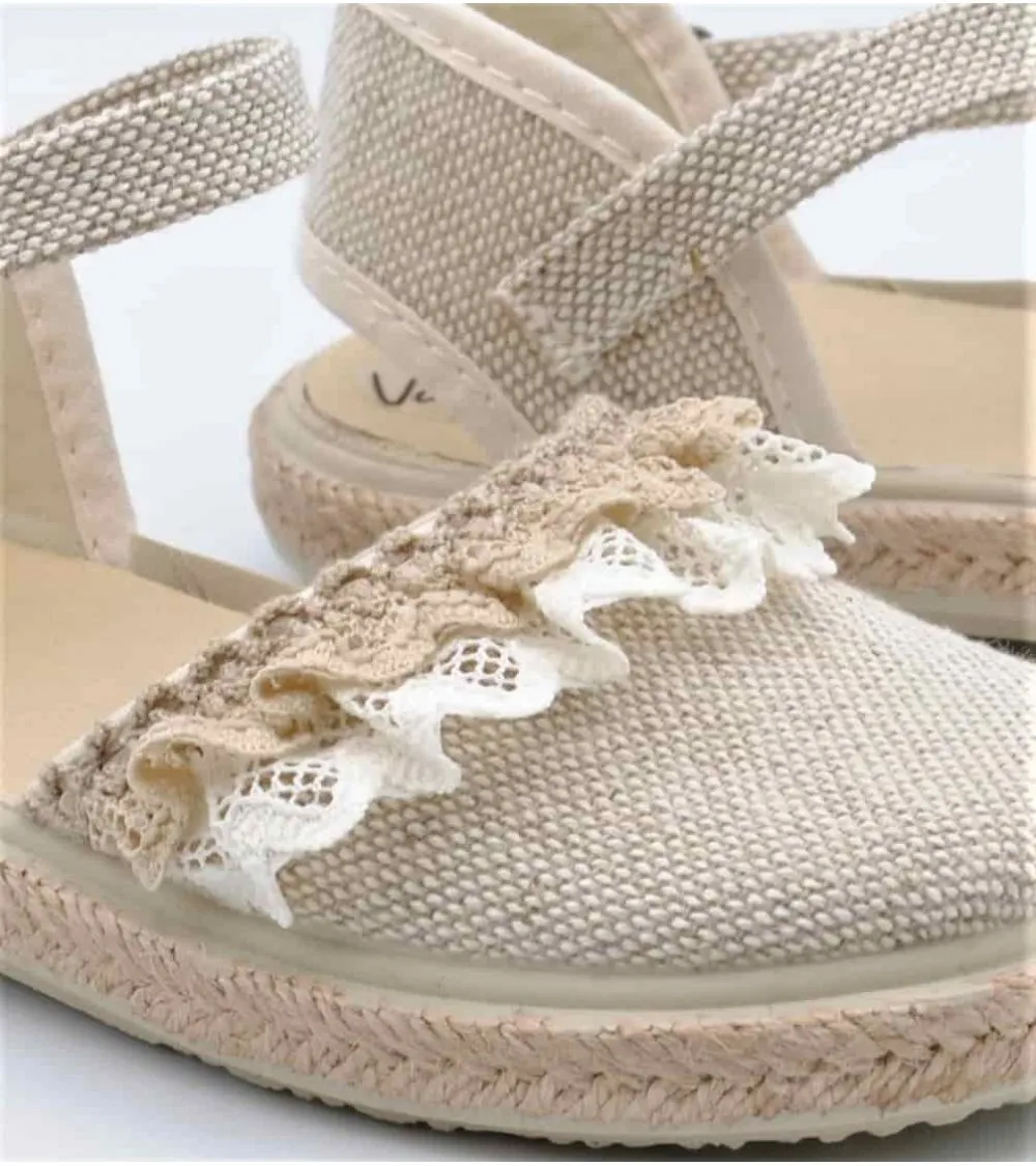 ALPARGATAS NIÑA VULPEQUES LINO COTOLINO BEIGE PUNTILLA