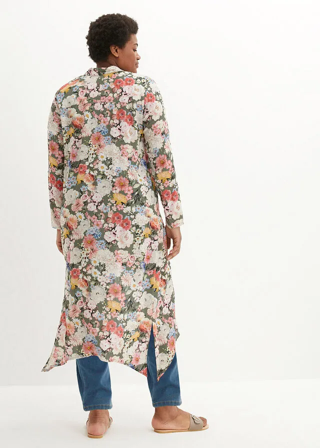 Blusa veraniega de viscosa sostenible Verde oliva de flores