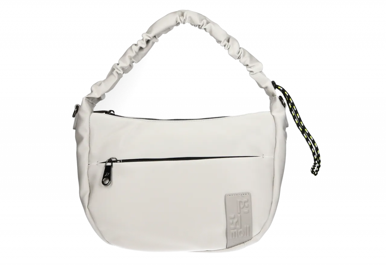 Bolso Colgar Beige Bolsillos Asa Rizada Cordon Ajustable