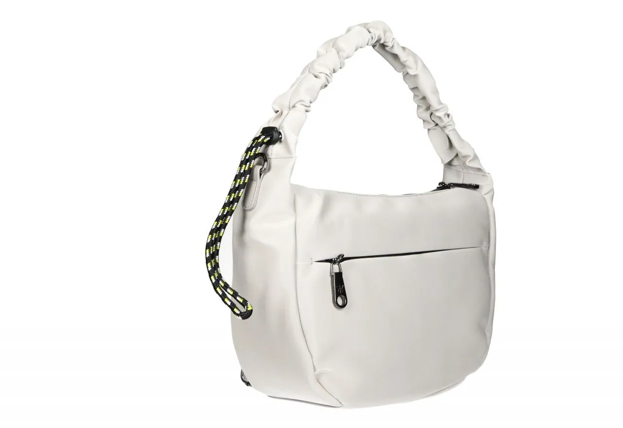 Bolso Colgar Beige Bolsillos Asa Rizada Cordon Ajustable