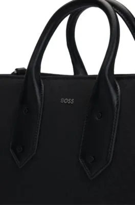 Bolso tote de sarga con monogramas y ribetes de piel sintética