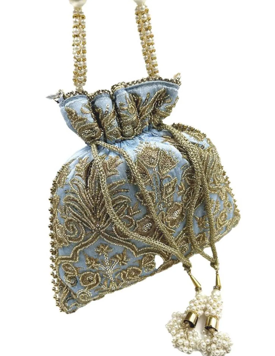 BOLSOS DE FIESTA AZULES CELESTE Y DORADO PARA BODA Y EVENTOS