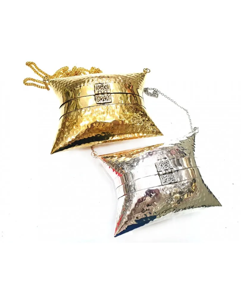BOLSOS DE FIESTA METALICOS TIPO COFRE ORO Y PLATA MUY ORIGINALES