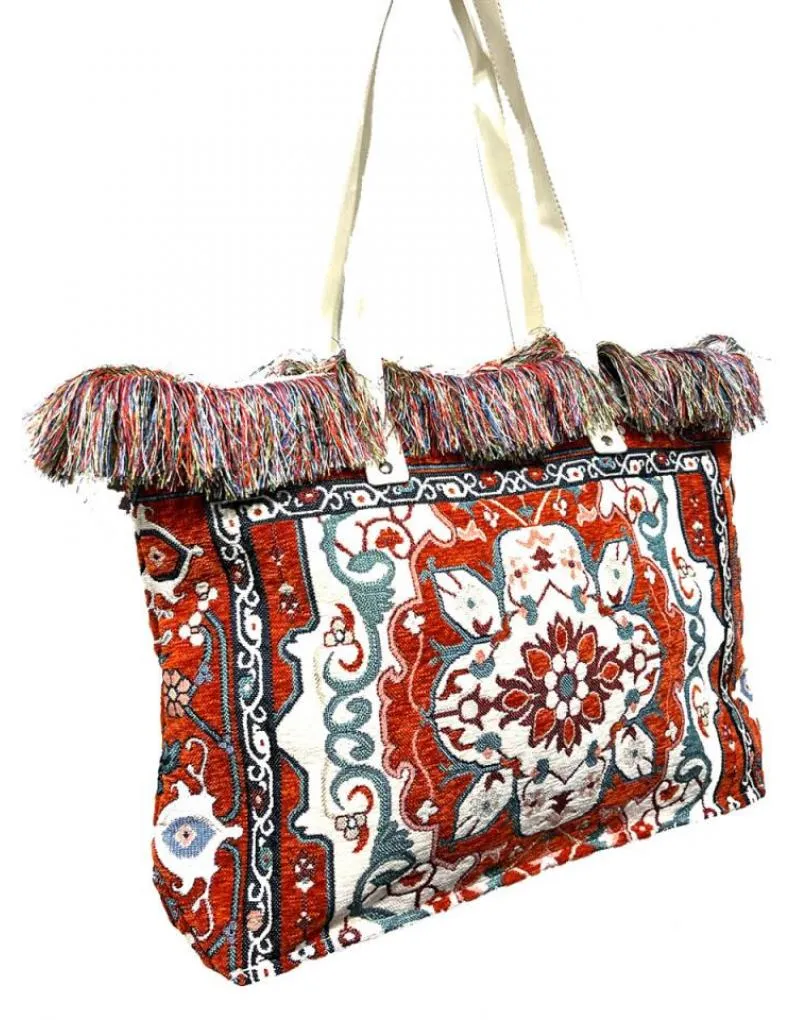 BOLSOS VINTAGE ROJO Y NARANJA CON ORIGINAL ESTAMPADO DE TAPICERIA