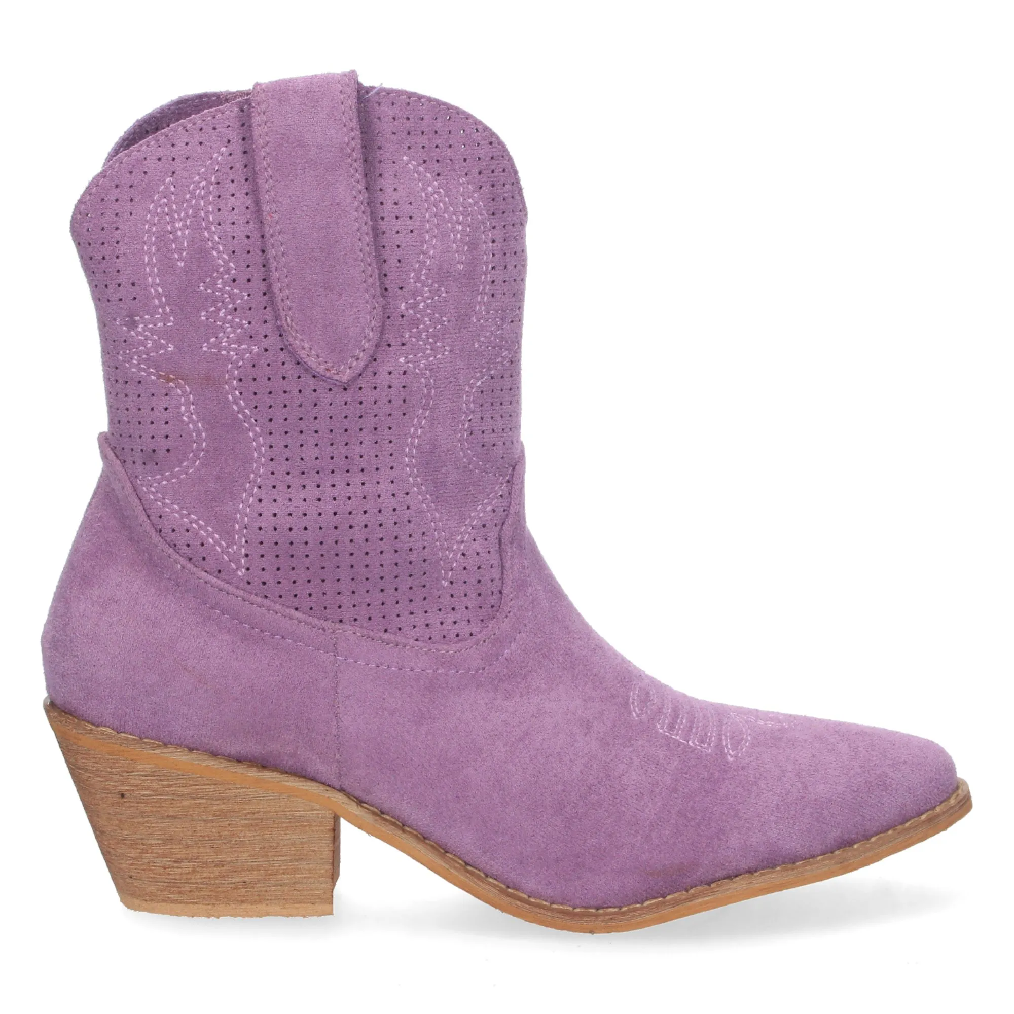 Botines cowboy camperos de tacón bajo para mujer lila