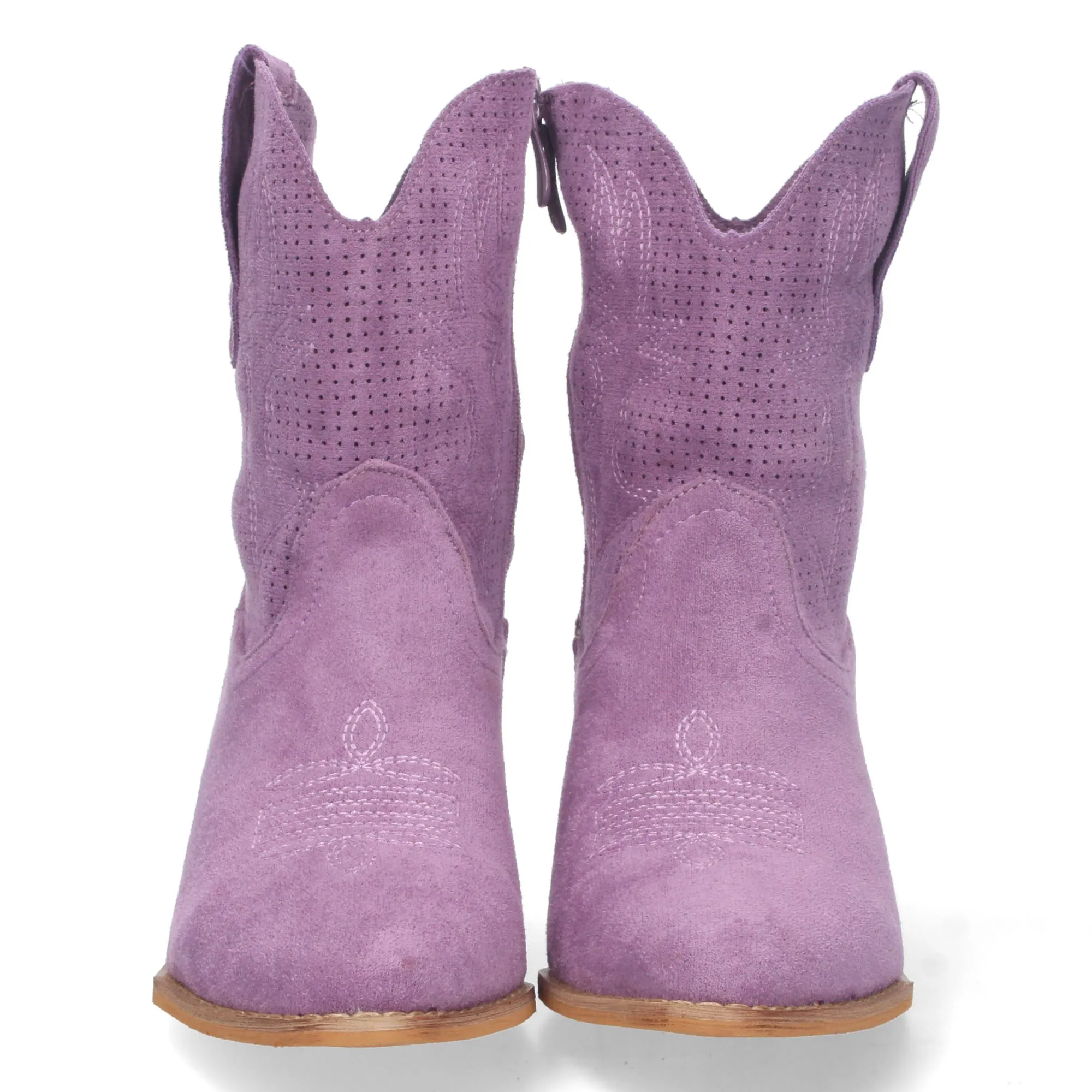Botines cowboy camperos de tacón bajo para mujer lila