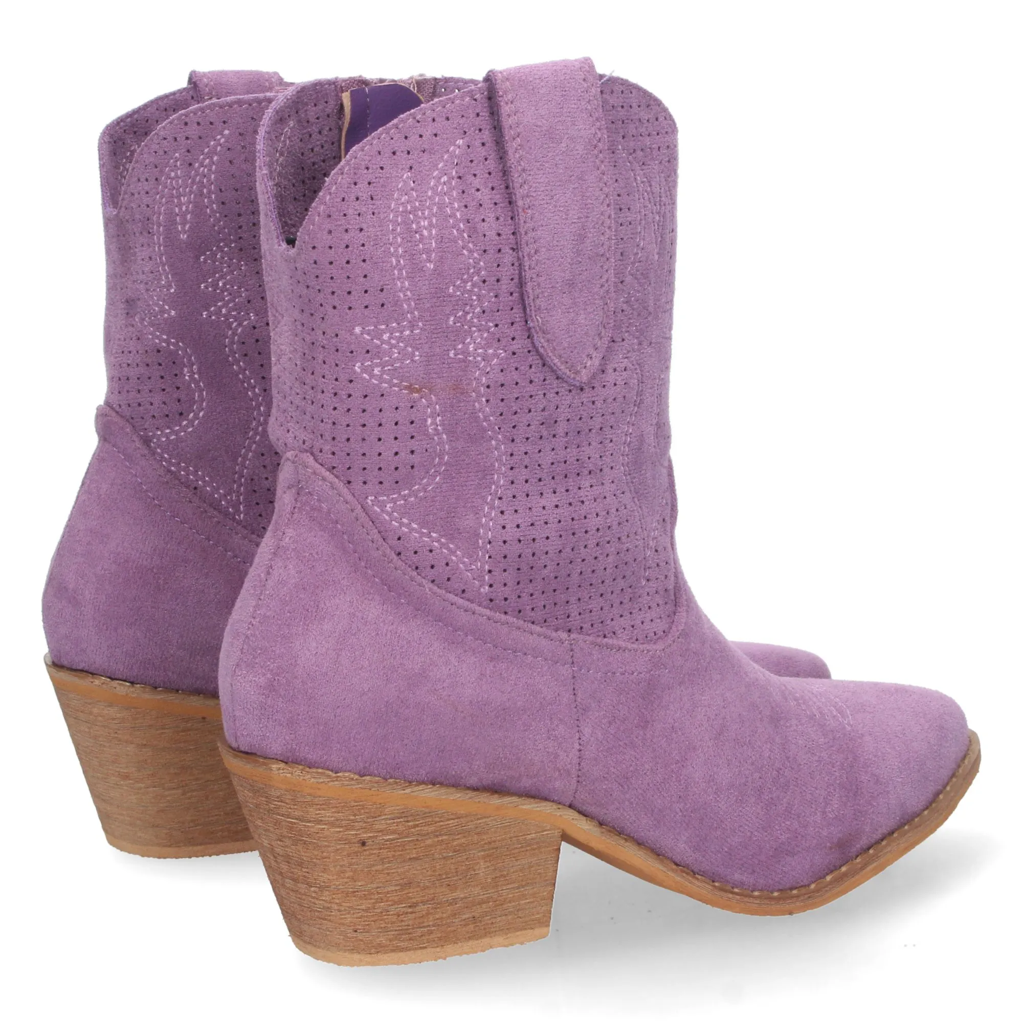Botines cowboy camperos de tacón bajo para mujer lila