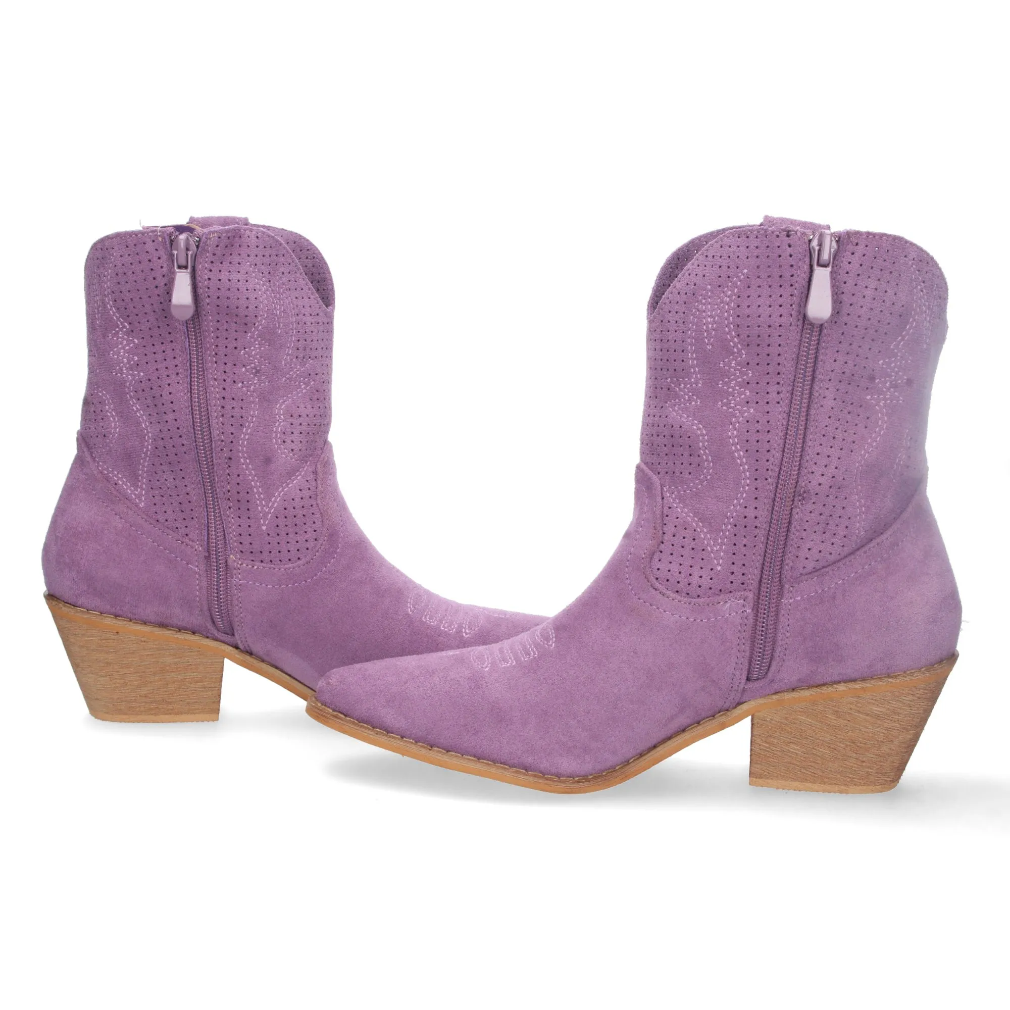 Botines cowboy camperos de tacón bajo para mujer lila