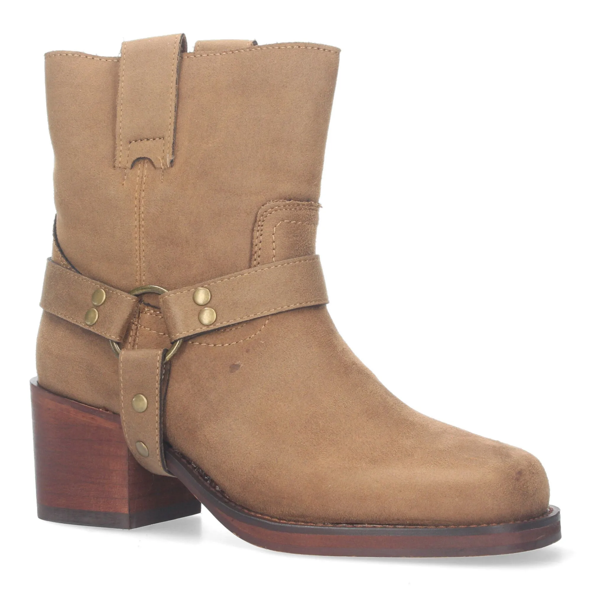 Botines de tacón estilo biker moteros para mujer color beige