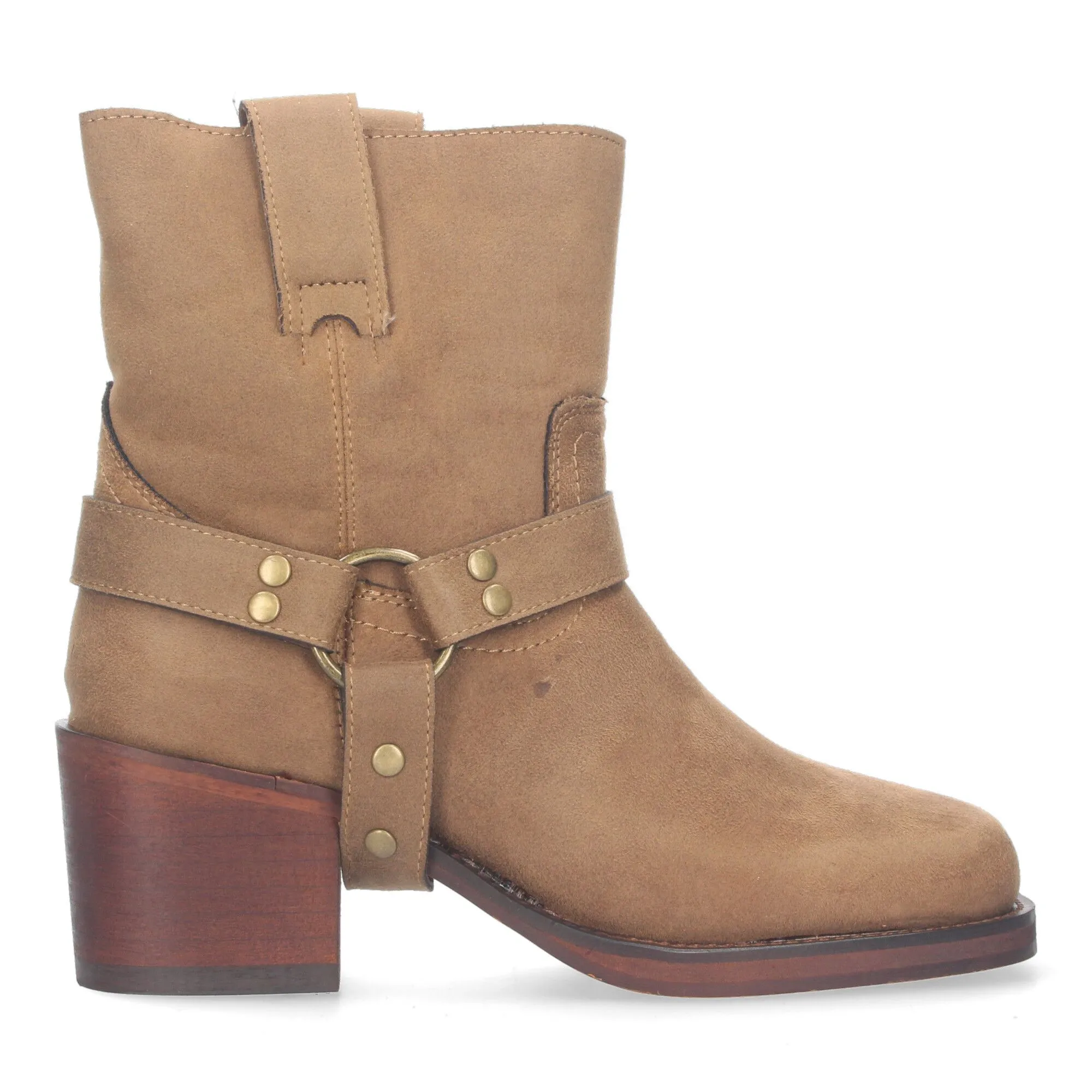 Botines de tacón estilo biker moteros para mujer color beige