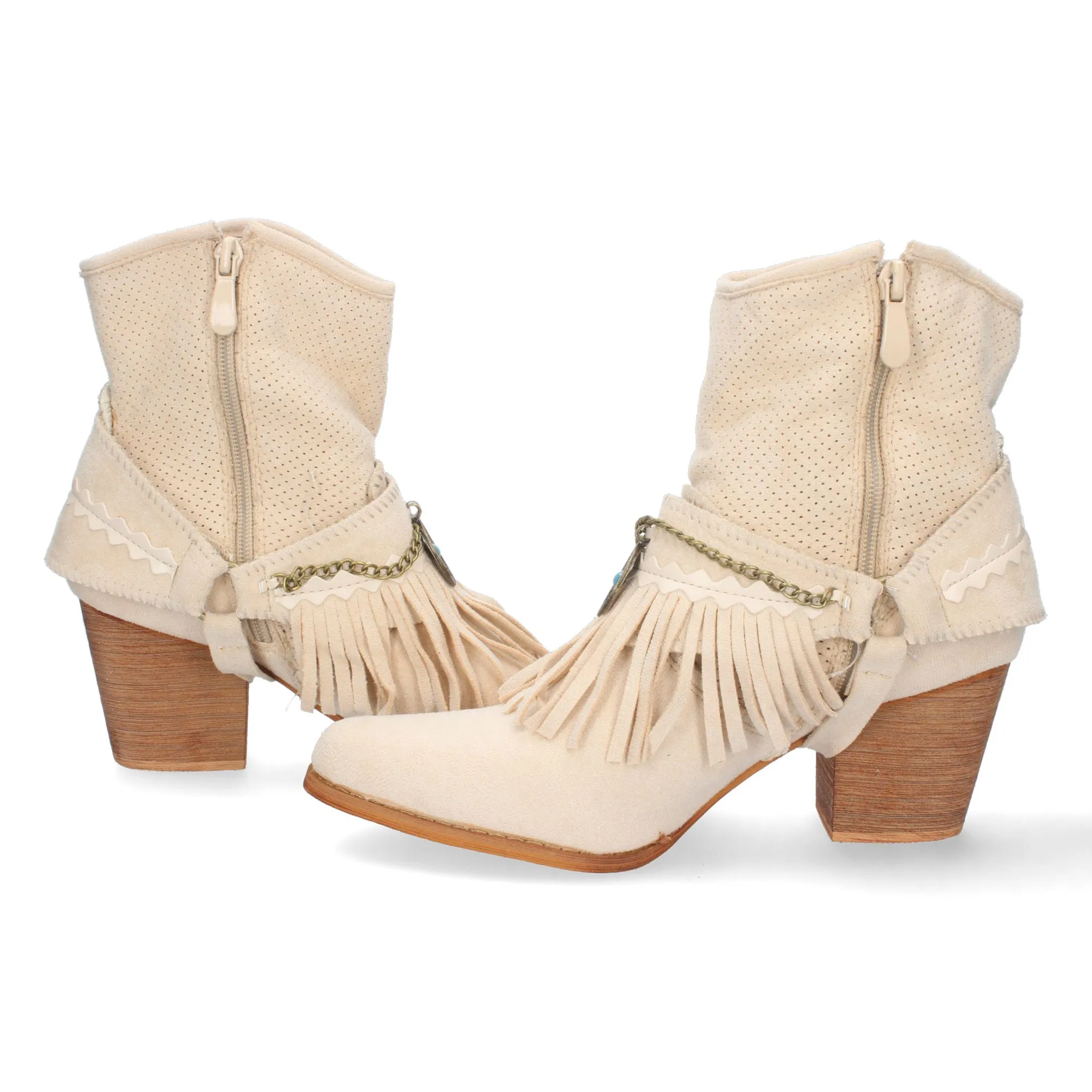 Botines flecos mujer color beige