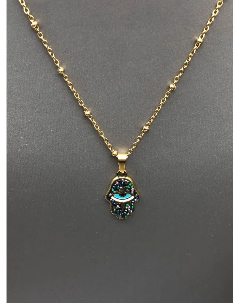 CADENITA CON COLGANTE DE LA MANO DE FATIMA Y OJO DE LA SUERTE