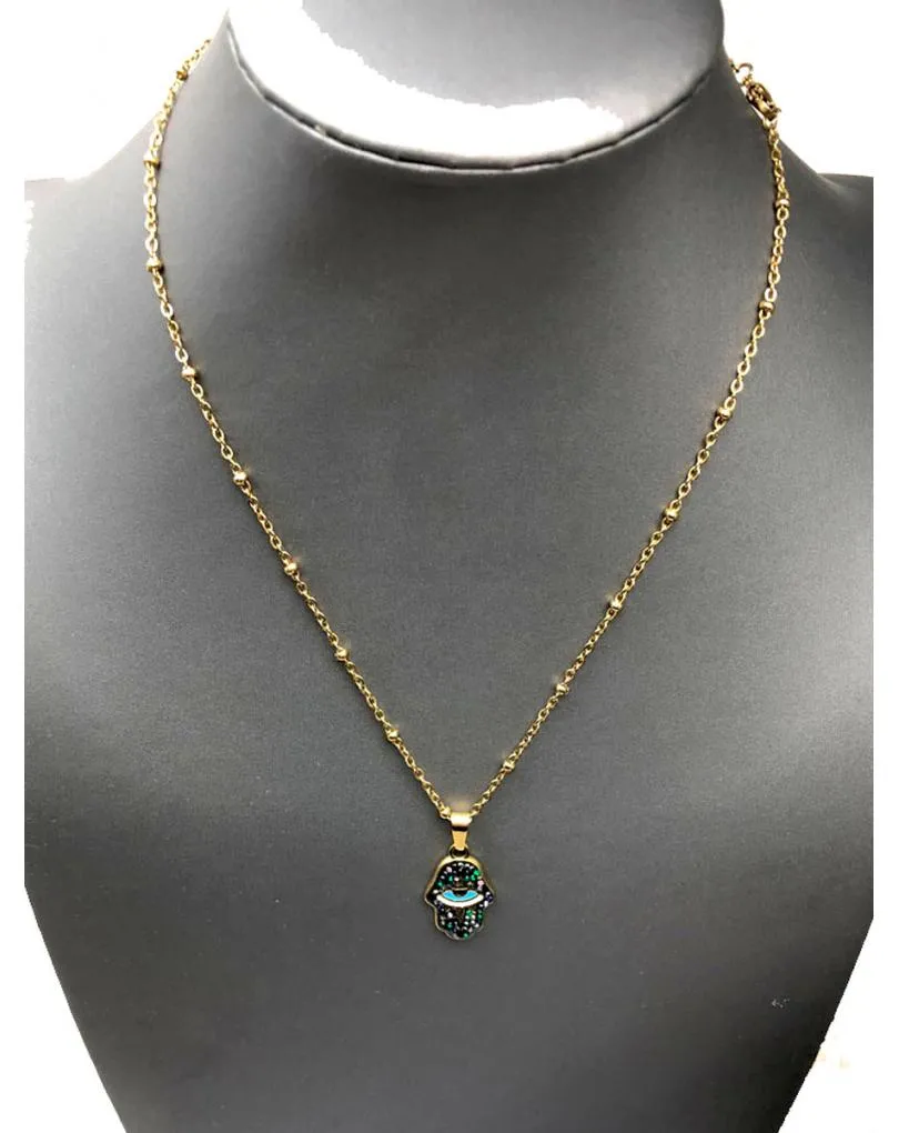 CADENITA CON COLGANTE DE LA MANO DE FATIMA Y OJO DE LA SUERTE