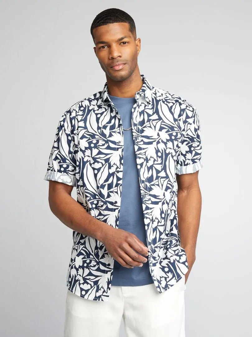 CAMISA ESTAMPADA DE MANGA CORTA  AZUL
