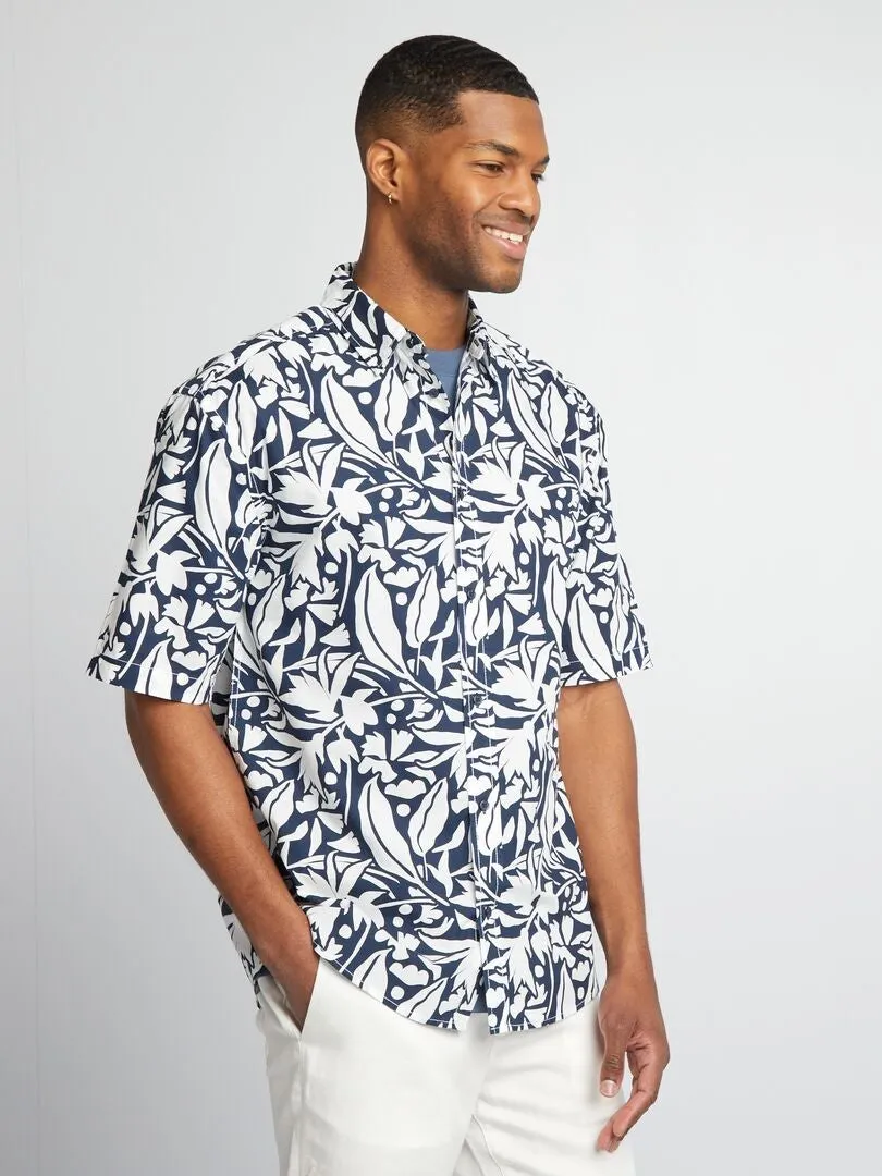 CAMISA ESTAMPADA DE MANGA CORTA  AZUL