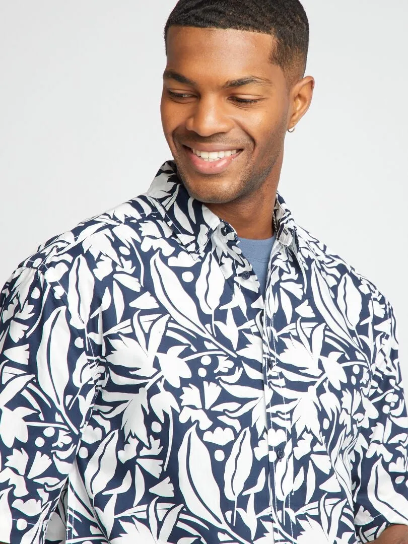 CAMISA ESTAMPADA DE MANGA CORTA  AZUL