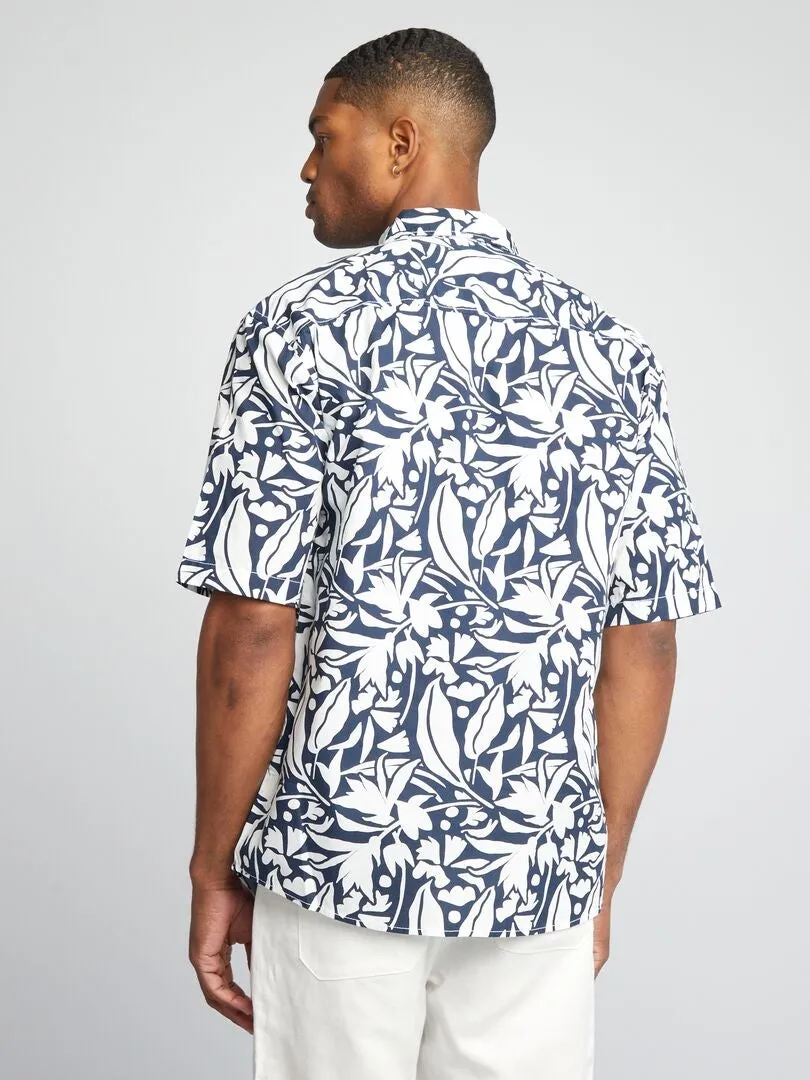 CAMISA ESTAMPADA DE MANGA CORTA  AZUL