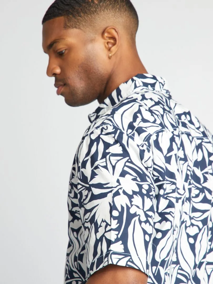 CAMISA ESTAMPADA DE MANGA CORTA  AZUL