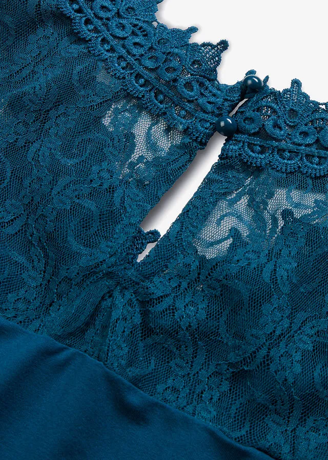 Camiseta con encaje de viscosa sostenible Azul petróleo