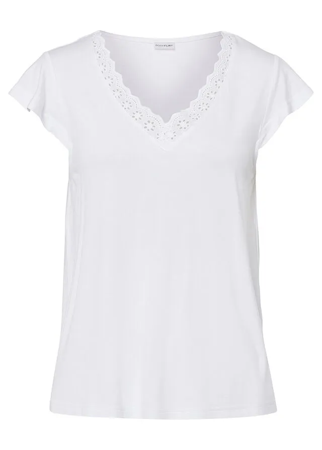 Camiseta con encaje de viscosa sostenible Blanco