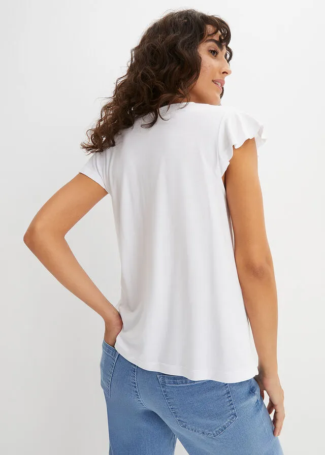 Camiseta con encaje de viscosa sostenible Blanco