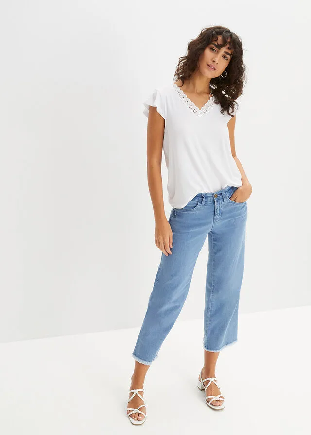Camiseta con encaje de viscosa sostenible Blanco