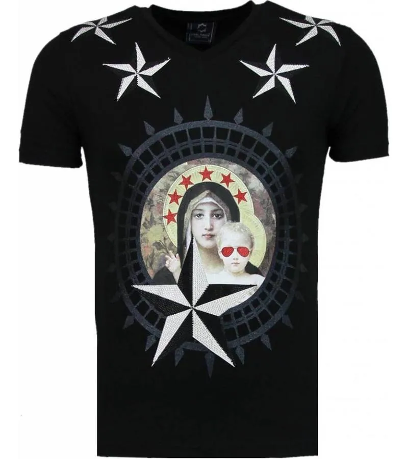 CAMISETAS  HOLY MARY RHINESTONE CAMISETAS PERSONALIZADAS  NEGRO