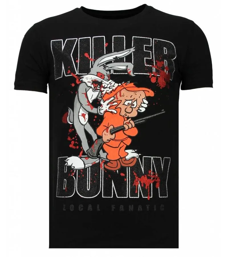 CAMISETAS  KILLER BUNNY  RHINESTONE CAMISETAS  NEGRO