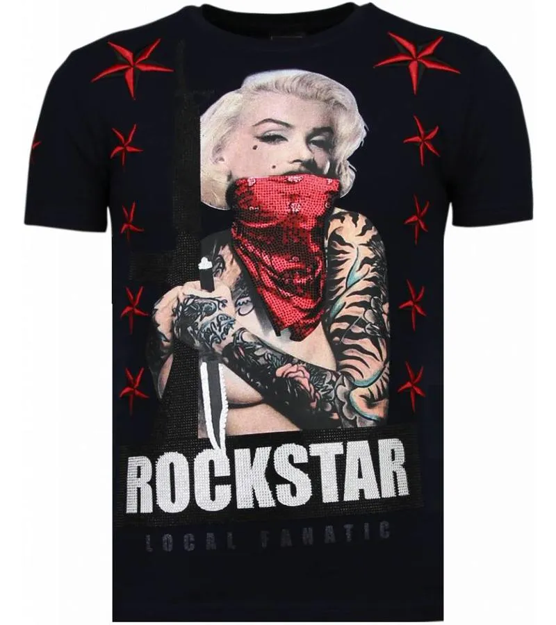 CAMISETAS  MARILYN ROCKSTAR RHINESTONE CAMISETAS PERSONALIZADAS  AZUL