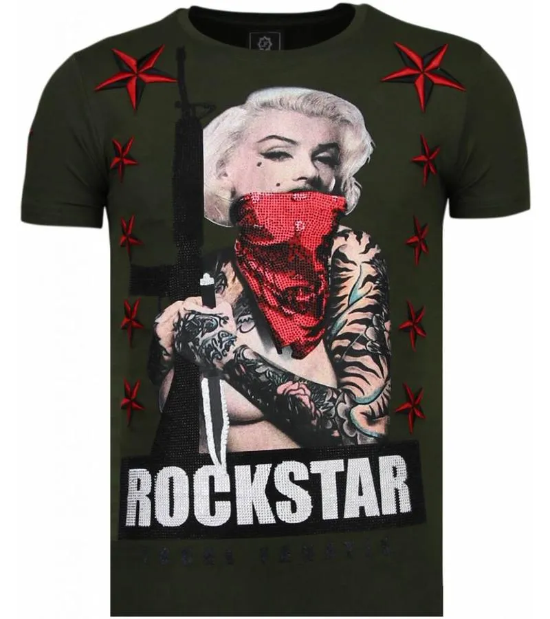 CAMISETAS  MARILYN ROCKSTAR  RHINESTONE CAMISETAS  VERDE