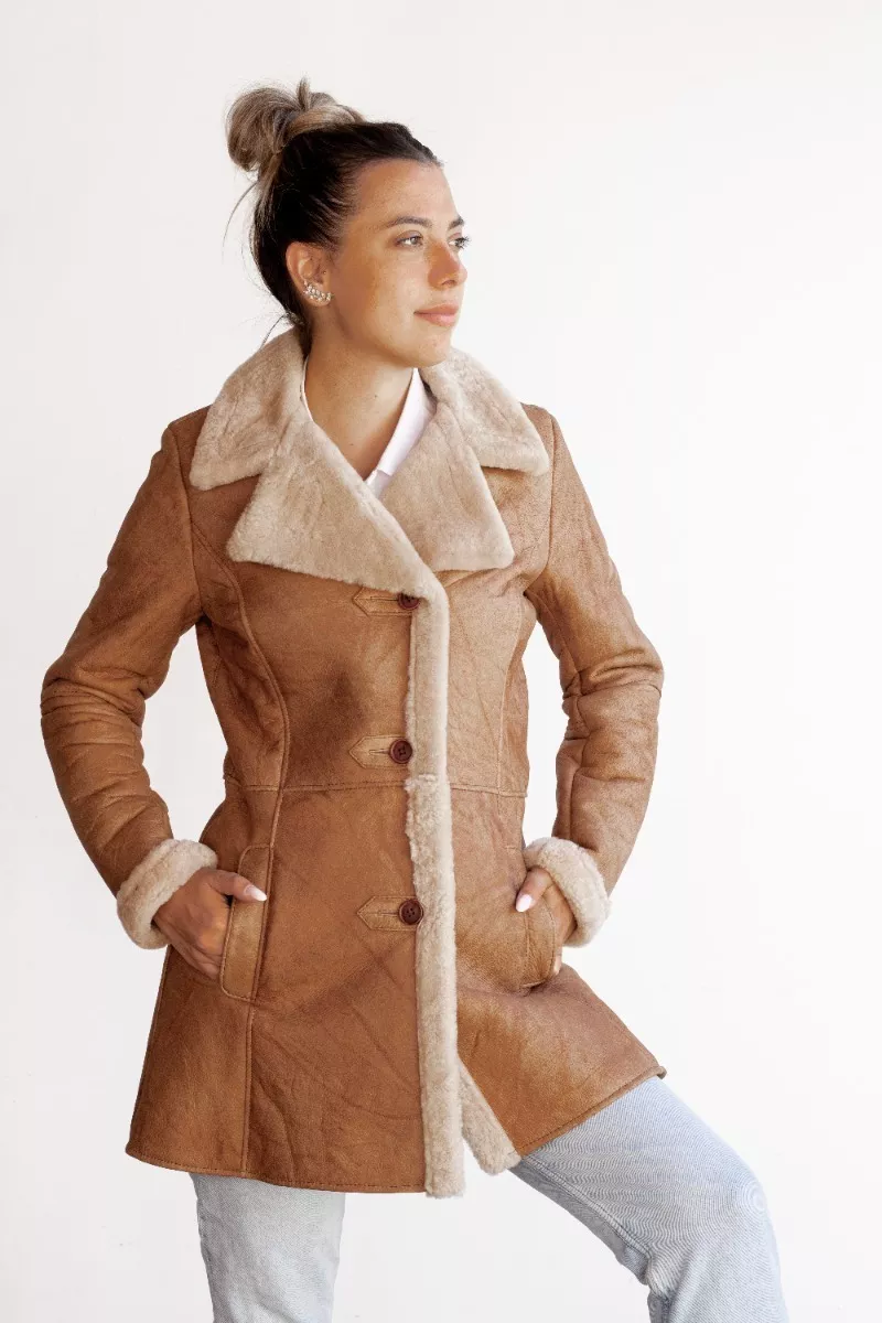 CAMPERA DE CUERO DE OVEJA DE MUJER MAIZ  MODELO: SOL.I