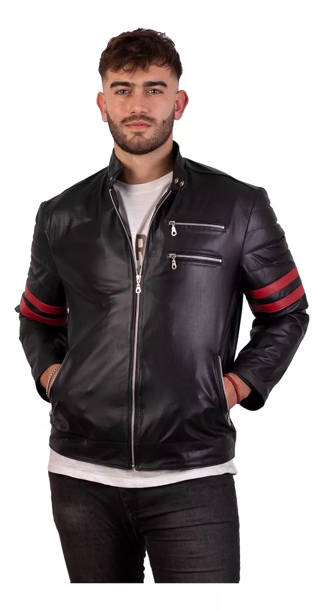 Campera De Cuero De Vaca Hombre, Cuero Vacuno 100% Moto Raya