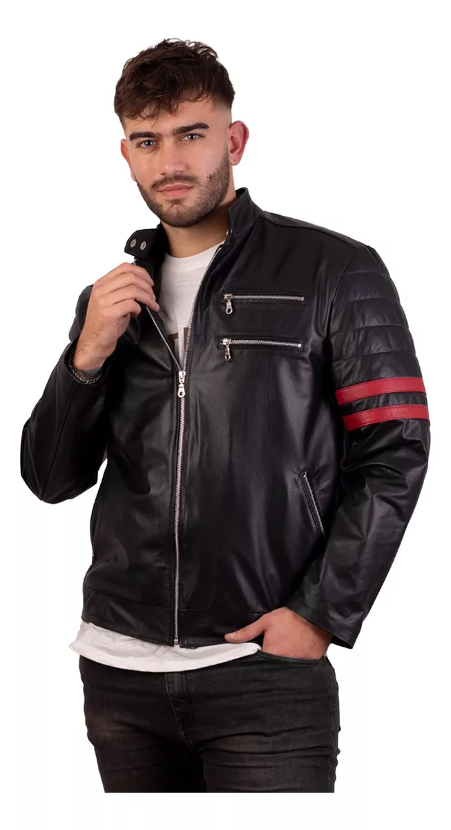 Campera De Cuero De Vaca Hombre, Cuero Vacuno 100% Moto Raya