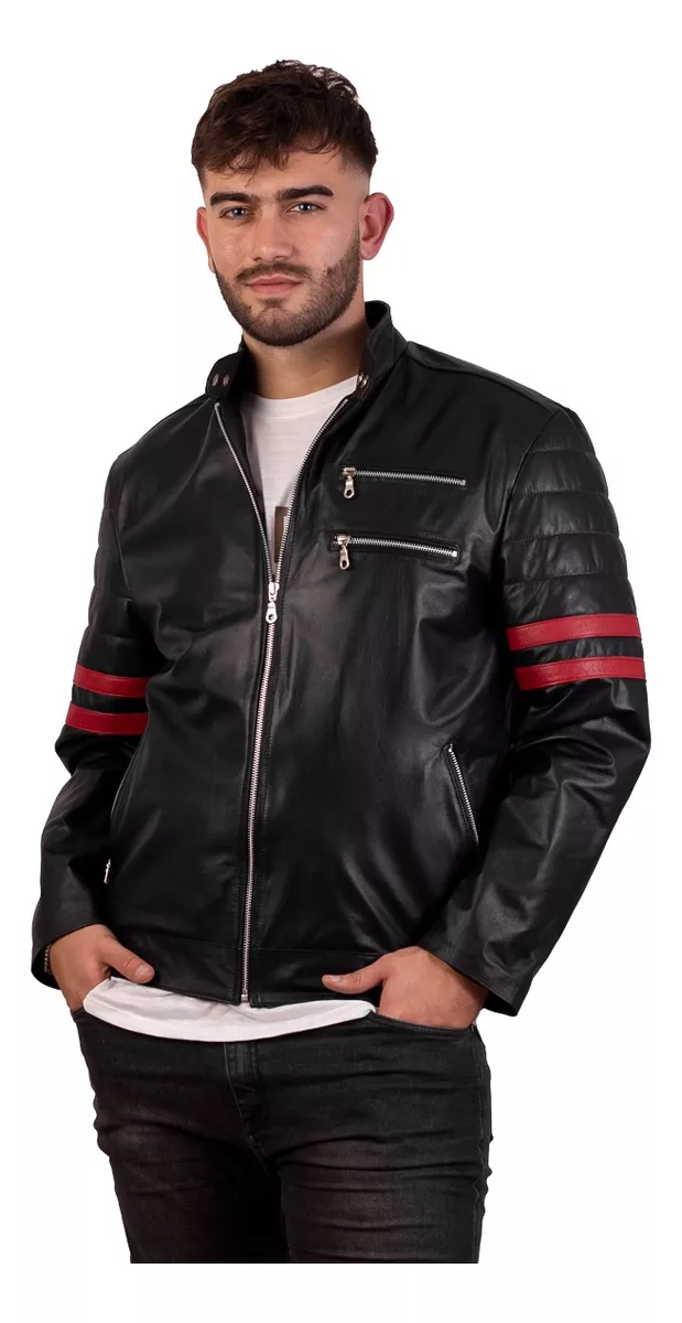 Campera De Cuero De Vaca Hombre, Cuero Vacuno 100% Moto Raya