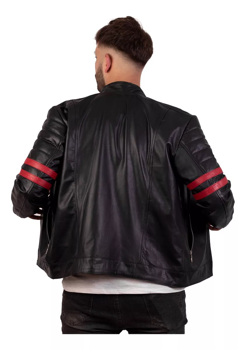 Campera De Cuero De Vaca Hombre, Cuero Vacuno 100% Moto Raya
