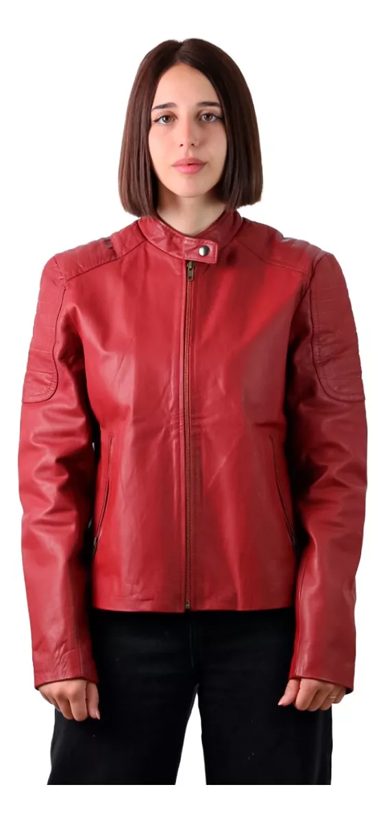 CAMPERA DE CUERO VACUNO 100% DE MUJER ROJA BORDO  LORE