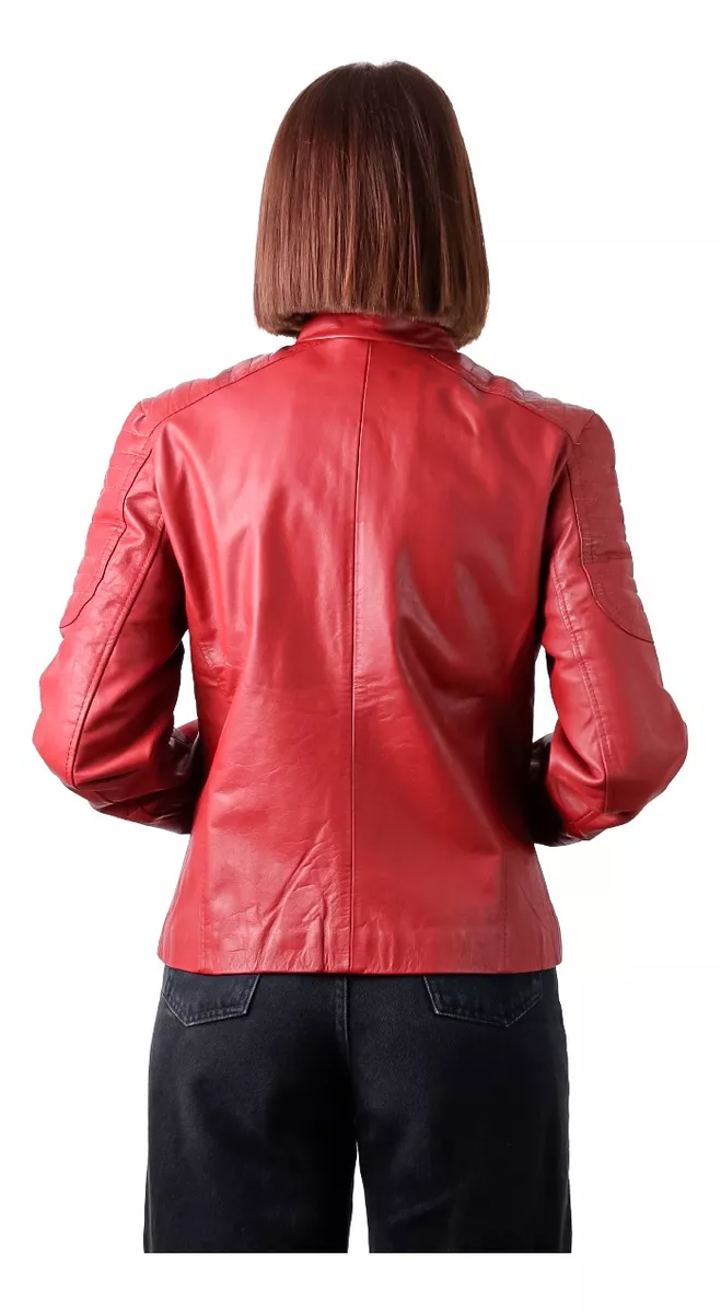 CAMPERA DE CUERO VACUNO 100% DE MUJER ROJA BORDO  LORE