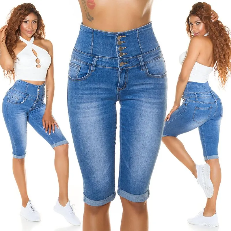 Capri jeans de cintura alta