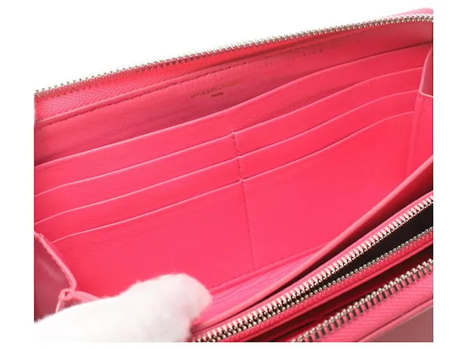 Cartera de cuero con cremallera Balenciaga Cartera larga de cuero Rosa 