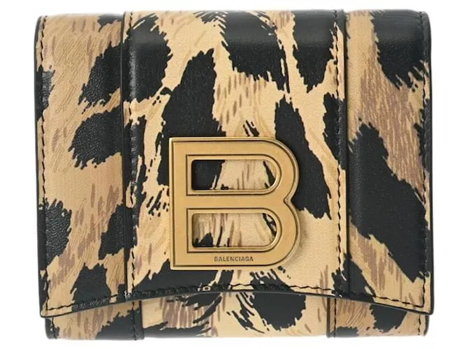 Cartera de cuero con estampado de leopardo Balenciaga de tres pliegues 