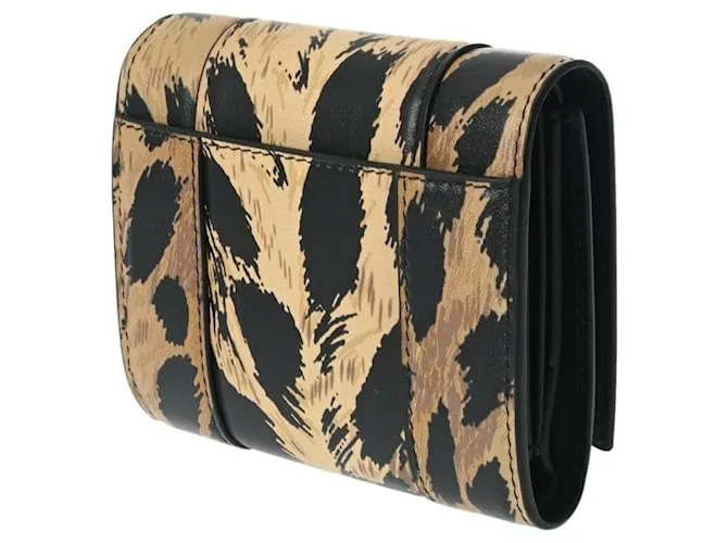 Cartera de cuero con estampado de leopardo Balenciaga de tres pliegues 