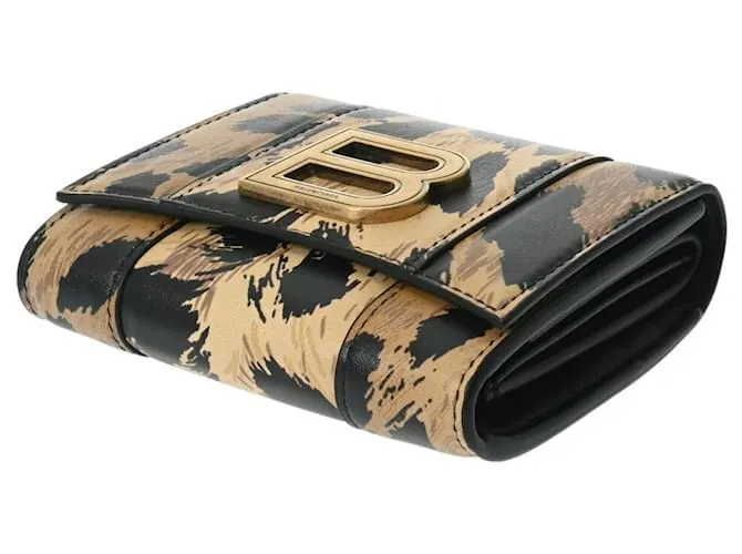 Cartera de cuero con estampado de leopardo Balenciaga de tres pliegues 