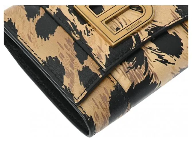 Cartera de cuero con estampado de leopardo Balenciaga de tres pliegues 