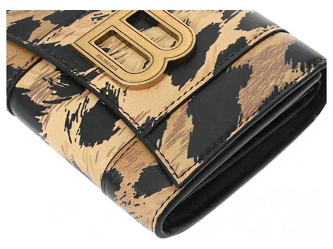 Cartera de cuero con estampado de leopardo Balenciaga de tres pliegues 