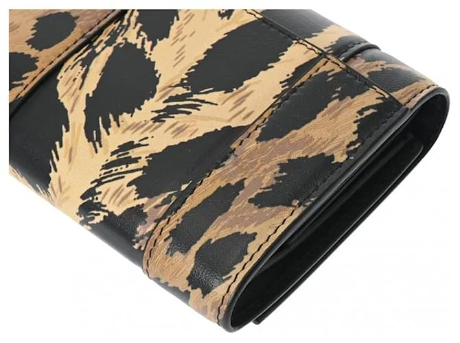 Cartera de cuero con estampado de leopardo Balenciaga de tres pliegues 