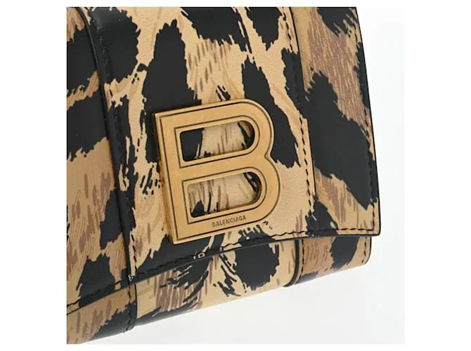 Cartera de cuero con estampado de leopardo Balenciaga de tres pliegues 